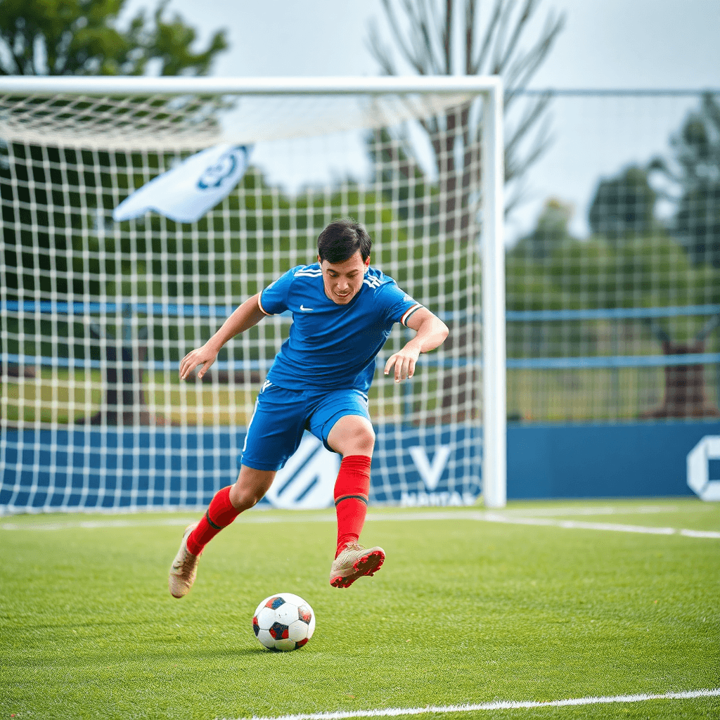 Soccer player scoring in a crowded stadium